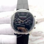 Copy Mont Blanc Timewalker SS Black Leather Strap Watch 7750 Swiss Grade